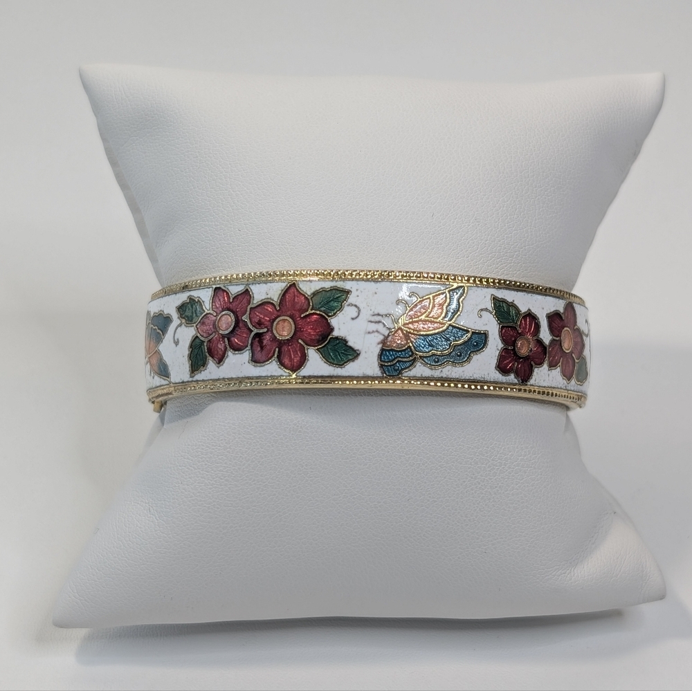 Vintage Cloisonne Hinged Bangle - Classic Estate Jewelry